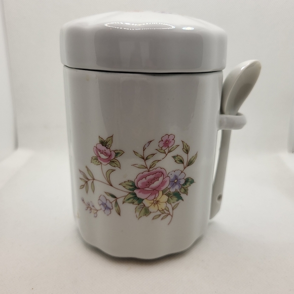 FTDA Other - Vintage FTDA Bouquet of Hearts Porcelain Tea Canister with Spoon, Kitchen Decor